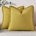 decorUhome Linen Fringe Mustard Yellow Throw Pillow Covers 16x16 Set of 2 by decorUhome
