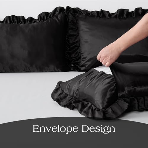 2 Pack Ruffle Satin Pillowcases Standard Size 20"x26" Black - Image 6