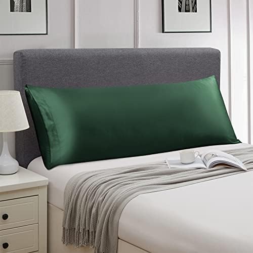 Ersmak Satin Body Pillow cover Set of 2, 20x54 Inches, Dark Green, Ultra Soft - Image 2