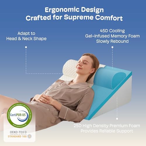 Simpledad 2PCS Wedge Pillow, Back Pain Relief, Cooling Memory Foam Top - Image 3
