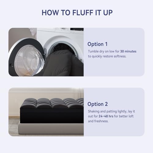 ELEMUSE Queen Black Mattress Topper, Thick Pillow Top Mattress Pad Cover - Image 6