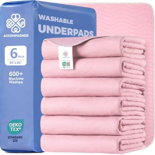 Accompagner Incontinence Bed Pads Washable Waterproof Underpads 36"x36" 6pc by Accompagner