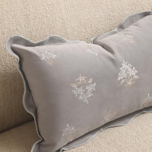 BlissBlush Lumbar Pillow Cover 12x20, Light Gray Velvet Decorative Lumbar - Image 7