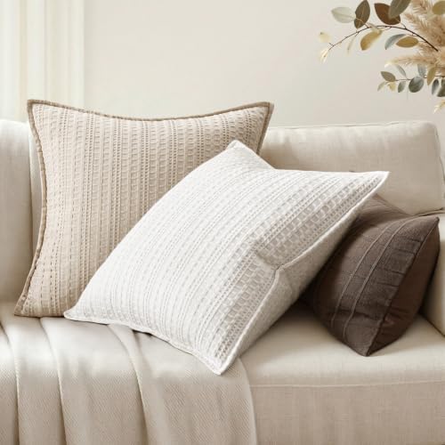 Decorative Waffle Throw Pillow Covers 20x20 White 2 Pack - Image 2