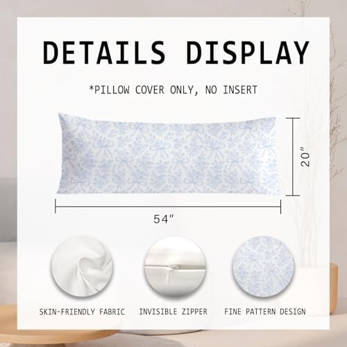 Coquette Blue Bow Chinoiserie Floral 20x54 Body Pillow Cover, French Country - Image 2