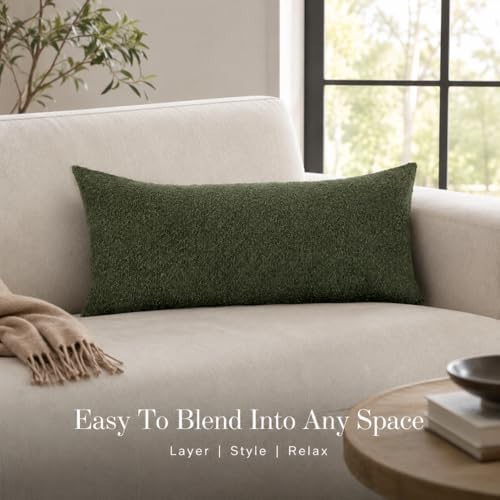 JoraLion 12x24 inch Boucle Lumbar Pillow Cover, Army Green Woven Texture - Image 6