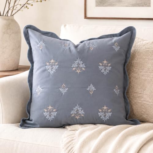 BlissBlush Throw Pillow Cover 20x20, Coastal Blue Blue Velvet Decorative Pillow by BlissBlush