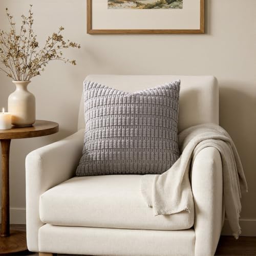 MIULEE Euro Sham Corduroy Decorative Throw Pillow Covers 22x22 Light Grey - Image 4