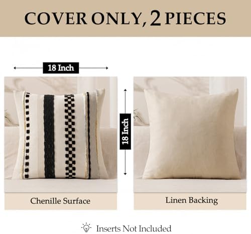 ANRODUO Boho Decorative Pillow Covers 18x18 Inch Black Stripe Pack of 2 - Image 4