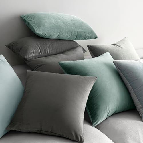 MIULEE Velvet Throw Pillow Covers 20x20 Inch Pack of 2 Aqua Haze - Image 4