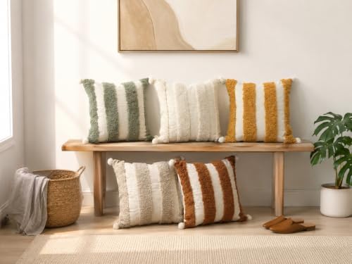 Boho Throw Pillow Covers 18x18 Tufted Home Decor Natural Beige - Image 4