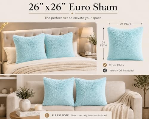 REAFORT Long Hair Faux Fur Euro Sham Cover 26"x26", Hidden Zipper - Image 3