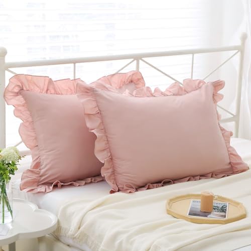 Mywinlle Ruffle Pillowcases Farmhouse Pillow Shams Standard Set of 2, Shabby - Image 2