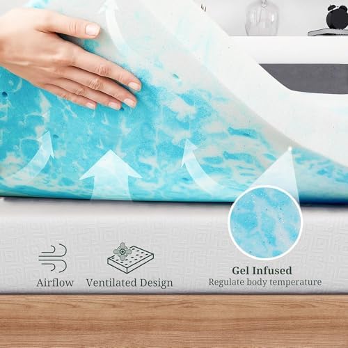 2 Inch Queen Mattress Topper, Ventilated Gel Memory Foam Mattress Bed Pad - Image 5
