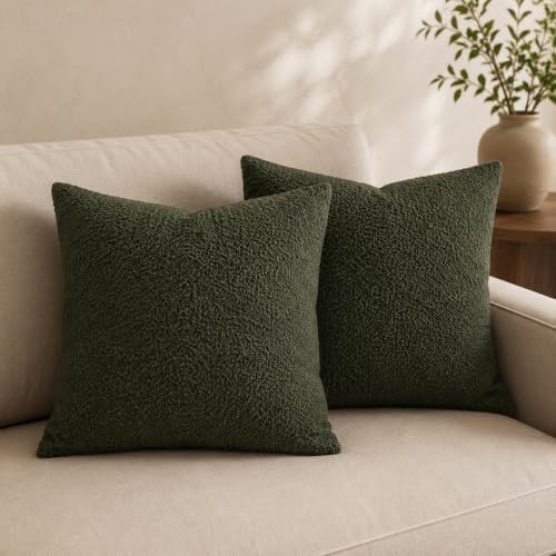 JoraLion 16x16 inch Boucle Throw Pillow Covers, Army Green Woven Texture - Image 7