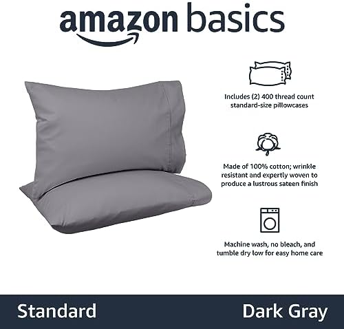 Amazon Basics 400 Thread Count 100% Cotton Pillow Cases, Wrinkle Resistant - Image 2