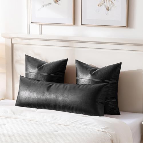 Fancy Homi Black Boho Long Lumbar Faux Leather Body Decorative Throw Pillow - Image 2