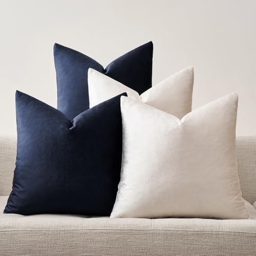 GIGIZAZA Pack of 4 Decorative Velvet Pillow Covers 16x16 Navy Beige by GIGIZAZAFocusingonhomedecoration