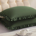 Ruffled Standard Pillow Shams, 2 Pack, 20x26 Inches, Olive Green by Aerlomi