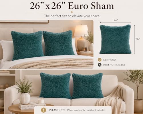 REAFORT Long Hair Faux Fur Euro Sham Cover 26"x26" Hidden Zipper - Image 3