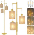 Hotsonic 72" Boho Rattan Tree Floor Lamp, Tall Dimmable Industrial Standing Lamp, Corner Decor Accent Lighting for Living Room, Bedroom, Dining Room, Nursery, Cafe (3 x 800LM Bulbs Included) - Gold by Hotsonic