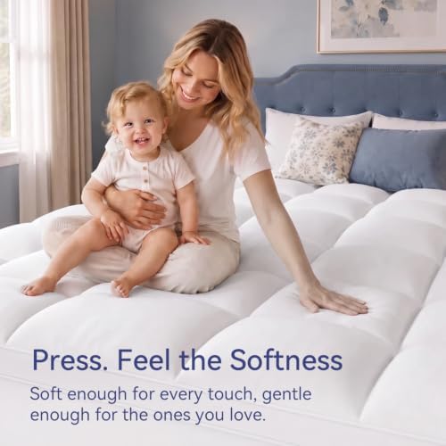 ELEMUSE Full Mattress Topper, Extra Thick Pillow Top Mattress Pad Cover - Image 3