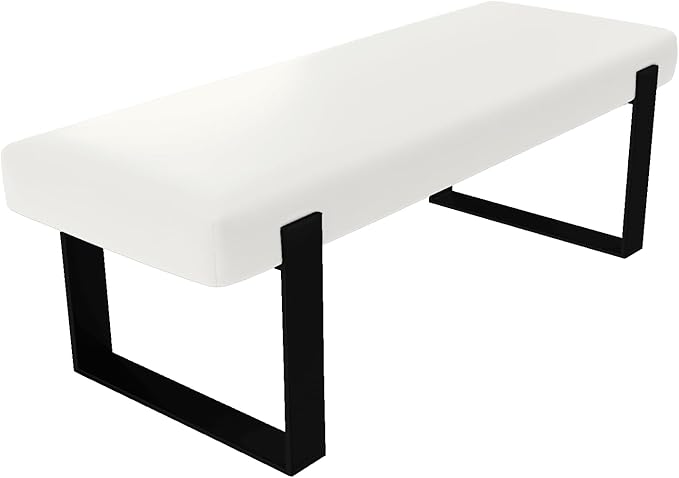 VANT Upholstered Bed Bench - Vintage Leather White Dove - Matte Black - Contemporary Modern, Bedroom Bench Seat, Hallway, or Entryway