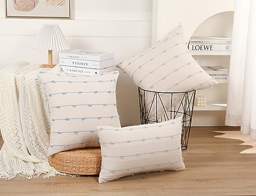 NUYECY Set of 2 Boho Throw Pillow Covers 24x24, Light Blue and White Neutral - Image 3