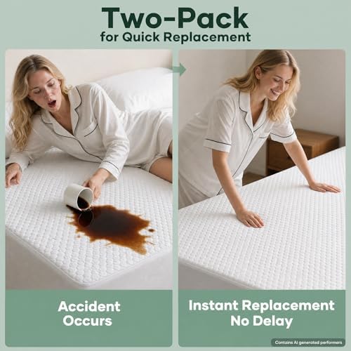 OhGeni 100% Waterproof 2 Pack King Size Mattress Protector, Soft Mattress Pad - Image 2