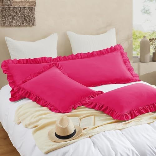 Ruffled Pillow Cases, Hot Pink, Queen 20"x30" - Image 3