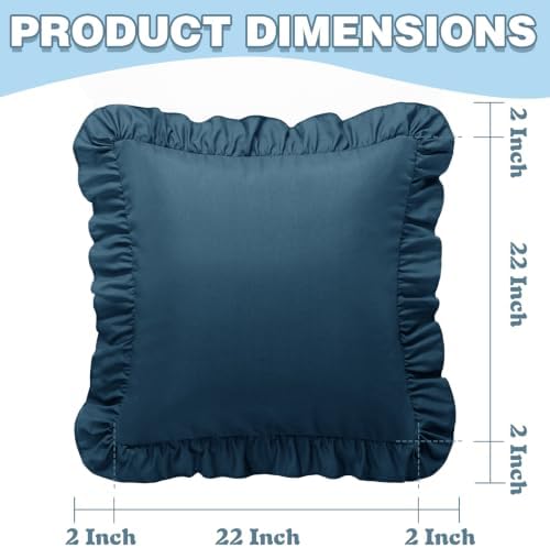 KKJIAF 2 Pack Ruffle Pillow Cases 22x22 Inches, Dark Blue - Image 3
