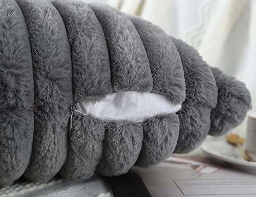PANOD Faux Fur Decorative Lumbar Throw Pillow Covers 12 x 26, Long Boho Lumbar - Image 5