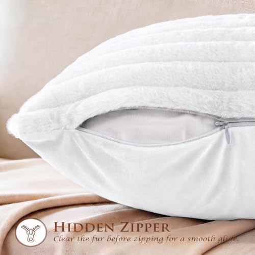 Set of 2 Decorative Throw Pillow Covers 16x16 Faux Fur Pure White - Image 3