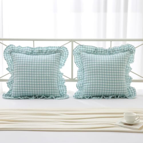 Mywinlle Dusty Blue Plaid Throw Pillow Shams - Image 2