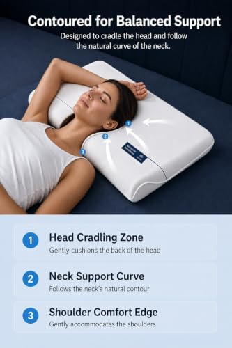 Memory Foam Pillow, Cooling Cover, Ergonomic Neck Support, Queen Loft 5.1" - Image 3