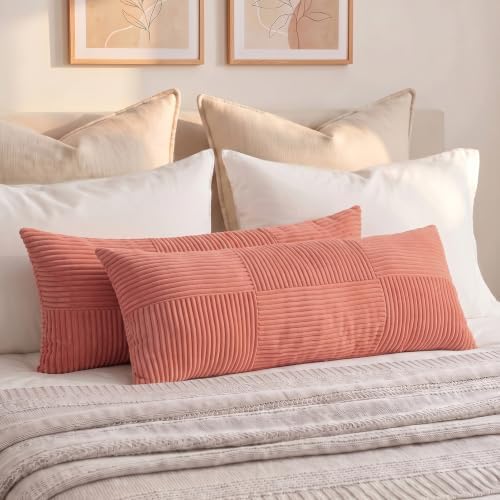 Fancy Homi Set of 2 Coral Boho Long Lumbar Body Decorative Throw Pillow Cover by Fancy+Homi