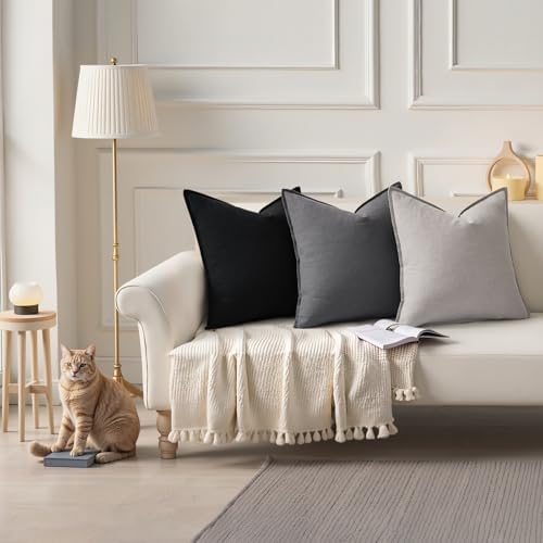 decorUhome Fall Light Grey Linen Throw Pillow Covers 16x16 Set of 2 - Image 7