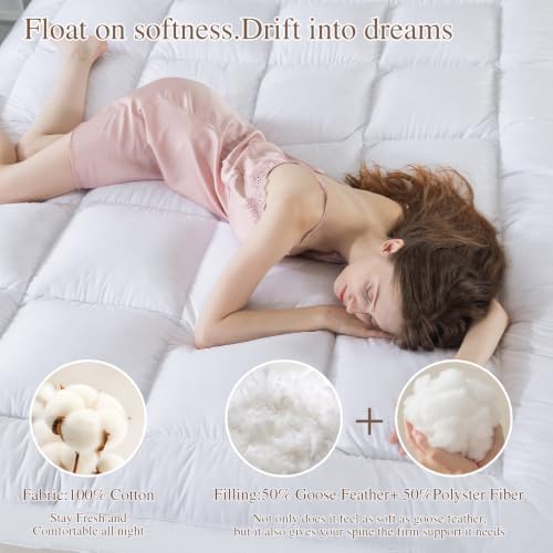 WhatsBedding 5 in Goose Feather Bed Mattress Topper, 100% Cotton Fabric - Image 4
