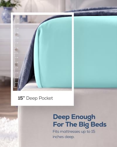 Queen Fitted Sheet, Ultra Soft Fits Up to 15 Inch Deep Pocket, Spa Blue - Image 2