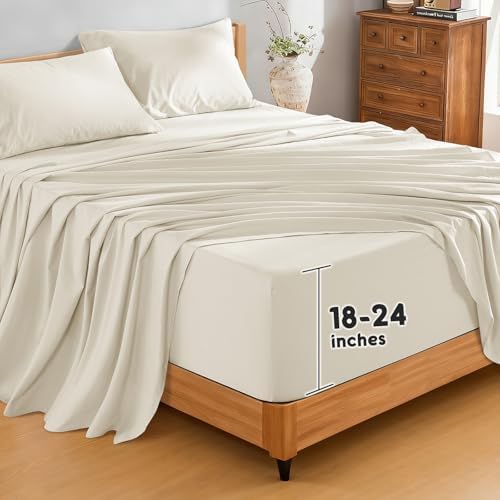 SONORO KATE 100% French Linen King Size Sheets Set, Extra Deep Pocket by SONOROKATE