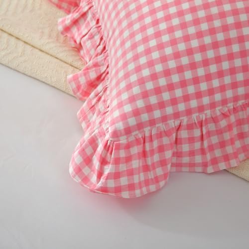 Mywinlle 2 Pack Vintage Light Pink Plaid Ruffle Throw Pillow Covers, Washed - Image 5