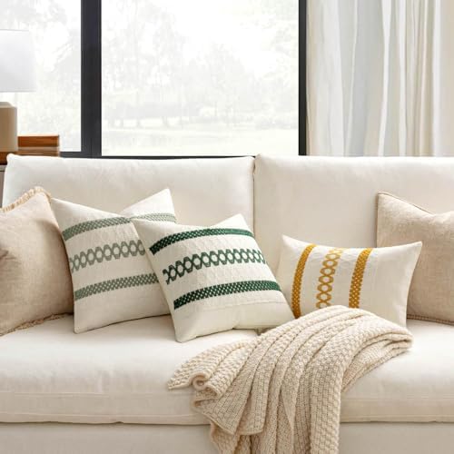 MIULEE Set of 2 Sage Green Boho Decorative Pillow Covers 16x16 Inch - Image 2