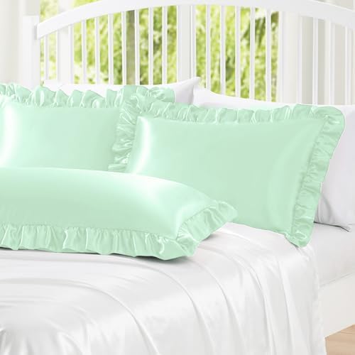 Homiest Mint Green Ruffle Satin Body Pillow Cover - Image 4