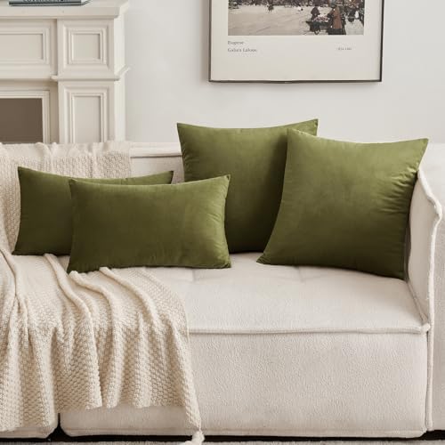 MIULEE 12x20 Inch Lumbar Velvet Throw Pillow Cover Set of 1 Olive Green - Image 4