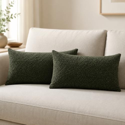JoraLion 12x20 inch Boucle Throw Pillow Covers, Army Green Woven Texture by JoraLion