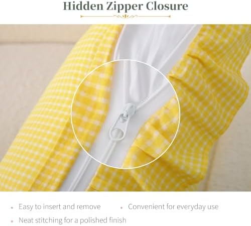 Gingham Throw Pillow Covers 18x18, Sunny Yellow, Ruffle Trim - Image 6