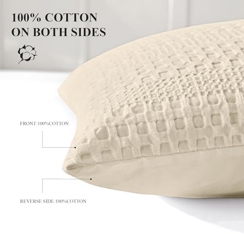 100% Coton Waffle King Size Pillow Cases Set of 2, Soft Aesthetic Pillow Shams - Image 2