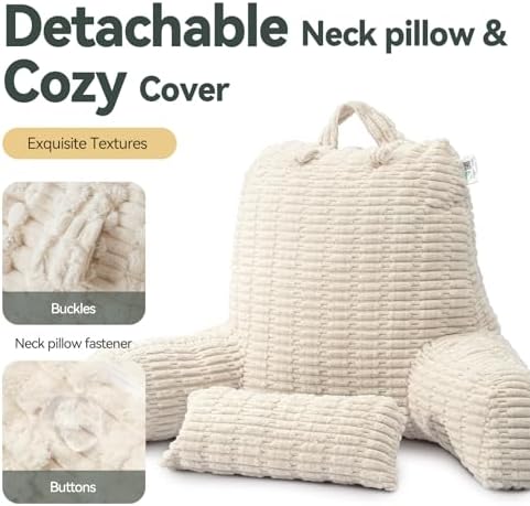 24" Large Reading Pillow with Detachable Neck Roll - Image 4