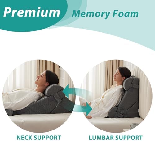 Bedluxe Adjustable 4pcs Bed Wedge Pillow Set, Memory Foam Wedge Pillow Post - Image 3