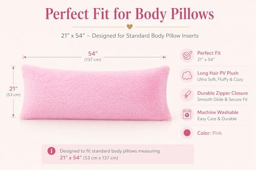 REAFORT Long Hair Faux Fur Body Pillow Cover 21"x54", Hidden Zipper - Image 3